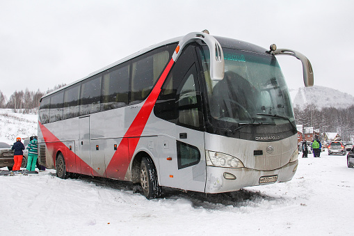 Asha, Russia - December 10, 2016: Touristic coach bus Yutong ZK6129H at a snow covered countryside.