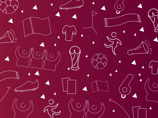 ilustrações de stock, clip art, desenhos animados e ícones de football soccer themed simple doodle elements, with marron background - qatar
