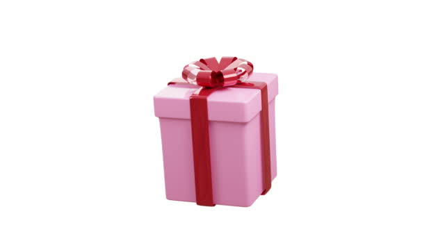 3d animation Pink gift box rotate looping video. icon for composite.