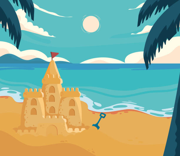 illustrations, cliparts, dessins animés et icônes de château de sable de plage été - sandcastle