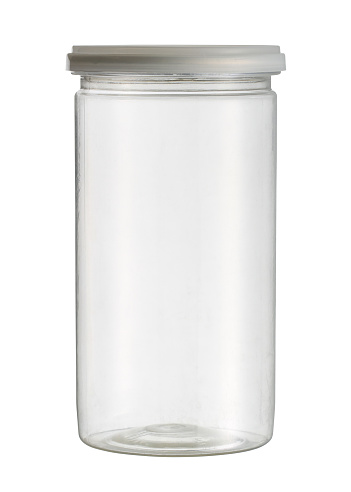 Plastic jar cylinder shape (with clipping path) isolated on white background