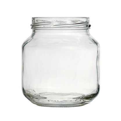 Glass bottle jam jar (with clipping path) isolated on white background