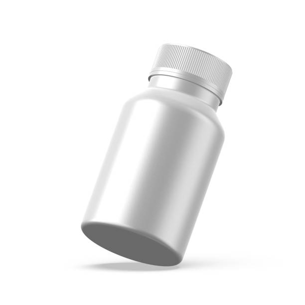 istock Matte Metallic pill jar mockup template, matte medicine bottle for capsules and tablets on isolated white background, 3d illustration 1391348147