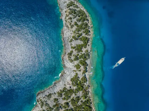 St Nicholas Church Gemiler Island Drone Photo, Fethiye Mugla, Turkey