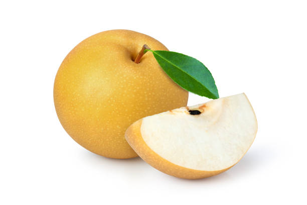 istock Snow pear or korean pear fruit with green leaf 1391349047
