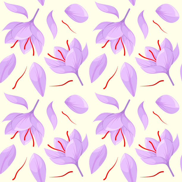 Saffron flowers Seamless pattern with saffron flowers. saffron plant stock illustrations