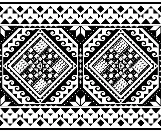 Vector illustration of Ukrainian Hutsul Pysanky pattern - traditional Easter eggs folk art vector seamless design in black and white