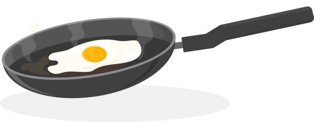 illustrazioni stock, clip art, cartoni animati e icone di tendenza di uovo di gallina fritto con tuorlo intero in una padella illustrazione vettoriale - frying pan fried fried chicken fried egg