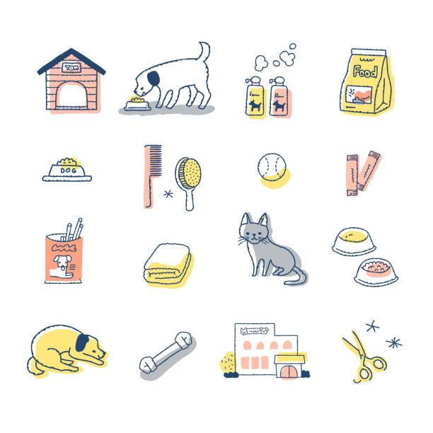 bildbanksillustrationer, clip art samt tecknat material och ikoner med a set of various pet-related items - knähund