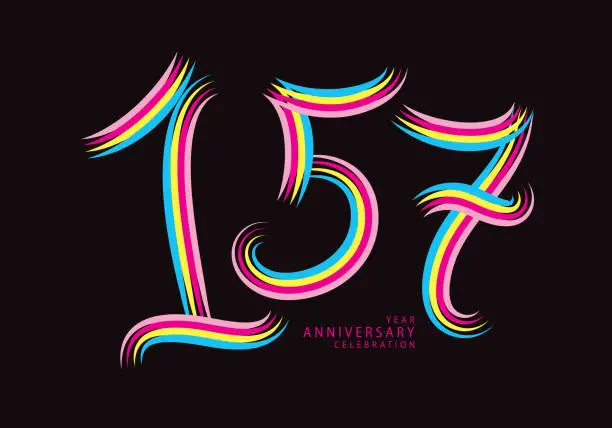 Vector illustration of 157 number design vector, graphic t shirt, 157 years anniversary celebration logotype colorful line, 157th birthday logo, Banner template, logo number elements for invitation card, poster, t-shirt.