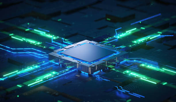 istock 3D rendering of cyberpunk AI. Circuit board. Technology background. Central Computer Processors CPU and GPU concept. Motherboard digital chip. Tech science background. 1391357001