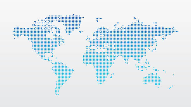 simbol infografis peta dunia vektor. ikon gradien lingkaran biru. tanda ilustrasi global internasional. elemen desain untuk bisnis, web, presentasi, laporan data, media, berita, blog - peta dunia ilustrasi stok