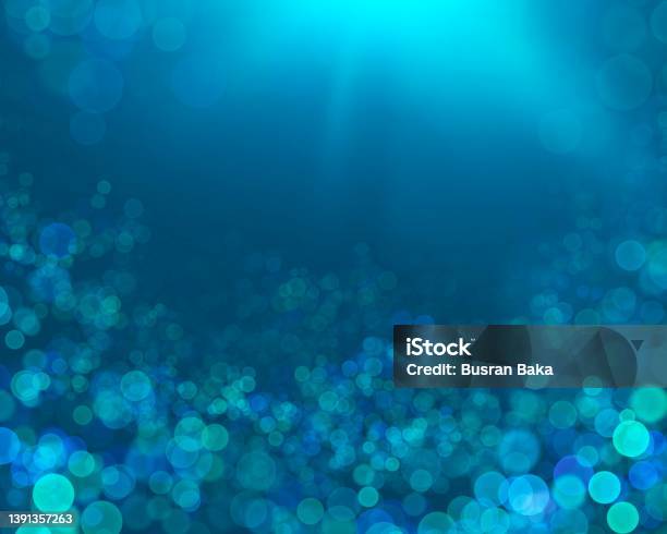 Bokeh Illustration With Black Background Stock Photo - Download Image Now - Teal, Backgrounds, Celebration