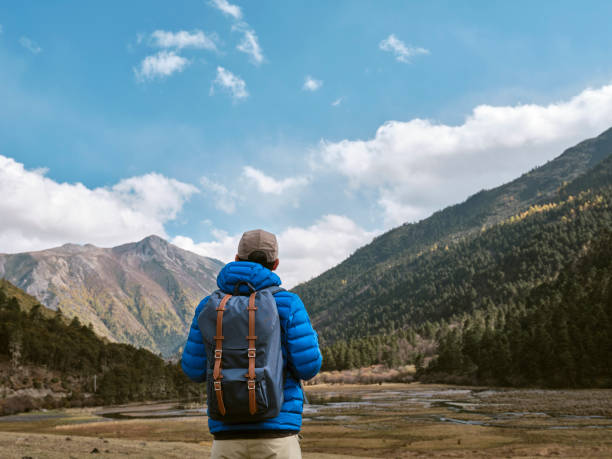 istock rear view of asian man looking at view while traveling 1391358001