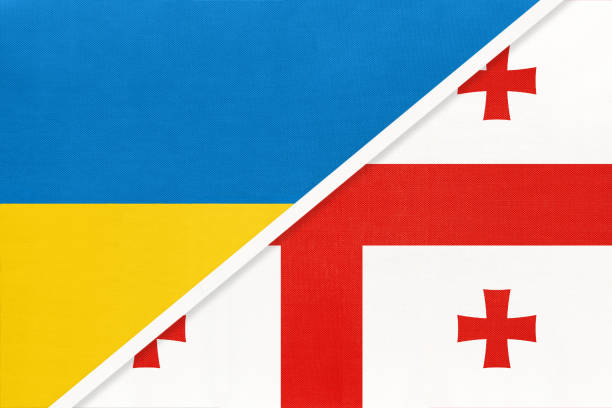 Ukraine and Georgia, symbol of country. Ukrainian vs Georgian national flags. Ukraine and Georgia, symbol of country. Ukrainian vs Georgian national flags. Relationship and partnership between two countries. georgia football stock illustrations