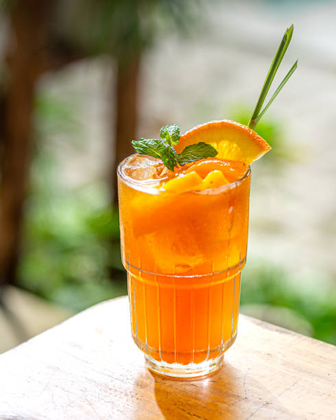 peach, orange & lemongrass iced tea stock 사진 high resolution - ice tea ice cube ice tea 뉴스 사진 이미지