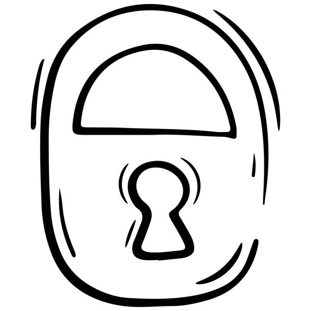 ilustrações, clipart, desenhos animados e ícones de proibição de acesso ao bloqueio de cadeado, ícone de segurança, elemento isolado vetorial no estilo doodle, contorno preto, fundo branco - blocking sled