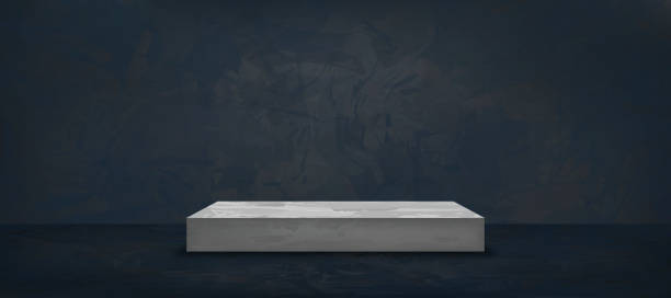 istock Dark blue Cement wall textured in Studio room with 3D podium mockup,Vector Backdrop of Empty Gallery Room in Navy blue Concrete Surface with Cracked pattern.Wide Banner background for loft design 1391369478