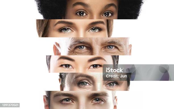 Collage With Closeup Male And Female Eyes Of Different Ethnicity And Age Stock Photo - Download Image Now