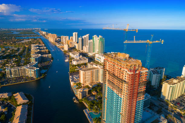 istock Miami Area Coastal Skyscrapers Aerial With Skyscraper Under Construction 1391371981