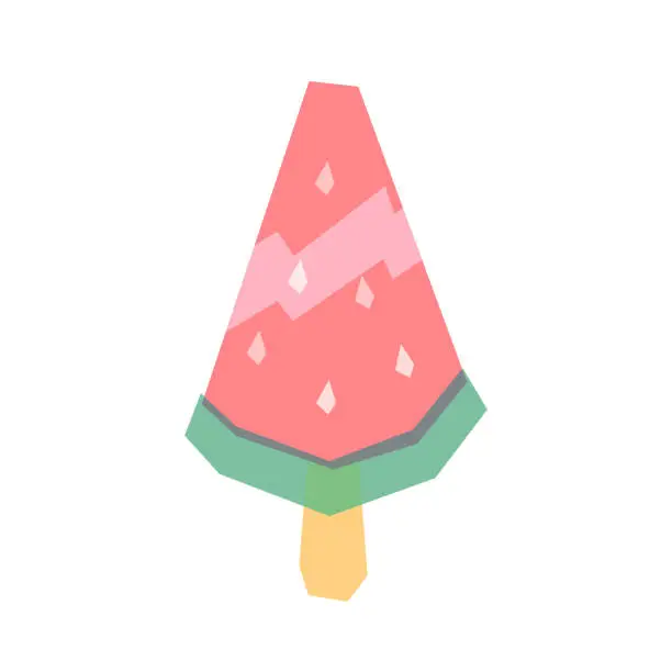 Vector illustration of Watermelon ice cream popsicle on a stick. Multi-layered overprint artwork of fresh ice dessert, of green and red color.