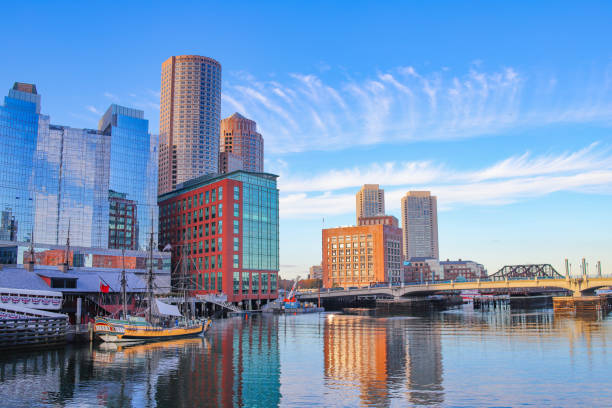 Seaport Skyline Taken in Seaport, Boston, MA. boston massachusetts stock pictures, royalty-free photos & images