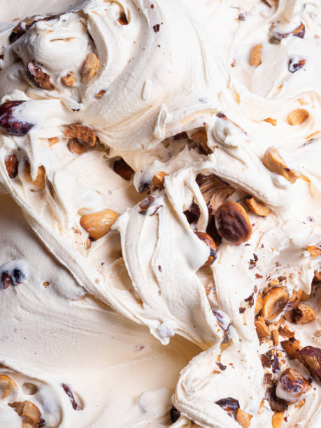 istock Frozen Hazelnut flavour gelato - full frame detail. Close up. 1391375256