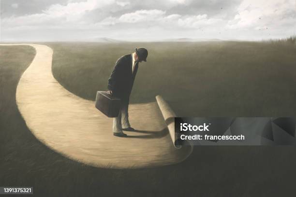 Illustration Of Mans Surreal Path Business Abstract Concept Stock Illustration - Download Image Now