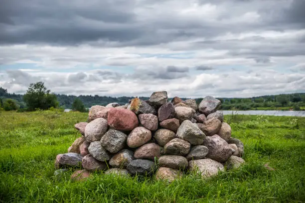 Altar in Lithuania, Kaunas District, Zapyskis. Cloudy sky in Background.