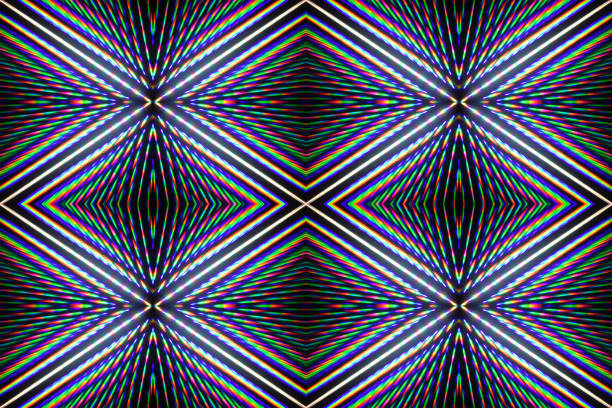 The light rays passing through the two diffraction gratings of the RGB filter are divided into three basic colors: red, green and blue. Composite rays in different views create an abstract pattern.