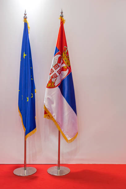 istock Serbia EU Flags Together 1391380013