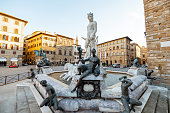 Morning view on fountain of Neptune in Florence