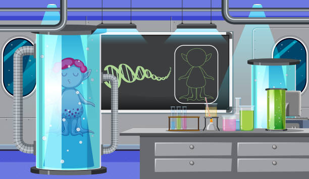 Science laboratory for chemical experiments Science laboratory for chemical experiments illustration fume cupboard stock illustrations