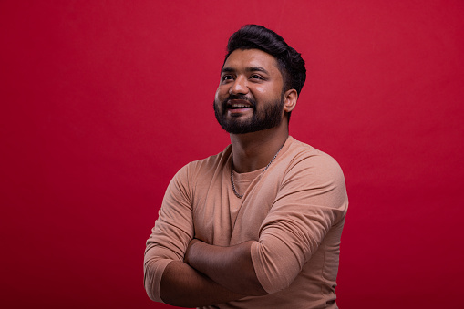 Portrait, red background, male, asia, Indian