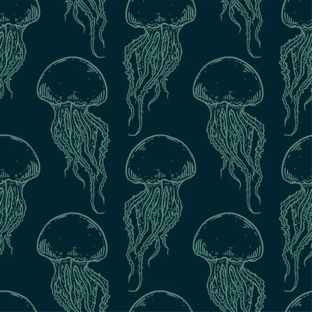 Vector illustration of Hand drawn jellyfish seamless pattern background illustration