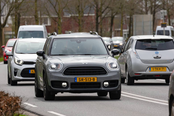 Borne, Twente, Overijssel, Netherlands, april 8th 2022, a Dutch gray 2018 Mini 2nd generation Countryman \