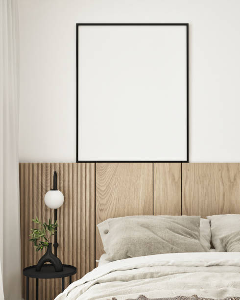 istock mock up poster frame in modern interior background, Bedroom, Scandinavian style, 3D render, 3D illustration 1391396790