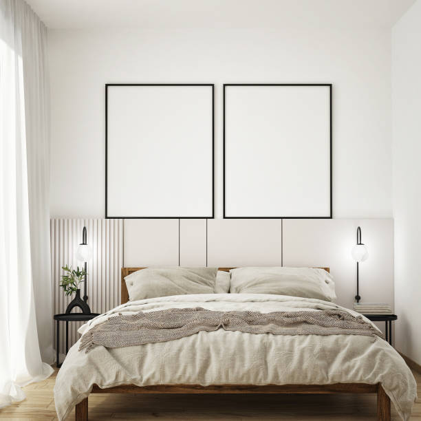 istock mock up poster frame in modern interior background, Bedroom, Scandinavian style, 3D render, 3D illustration 1391396801