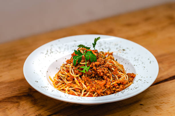 Bolognese Spaghetti Pasta Plate High Resolution Stock Photo stock photo
