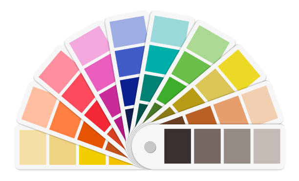 руководство по цветовой палитре - бумажный вентилятор, изолированный на белом фоне - sample stock illustrations
