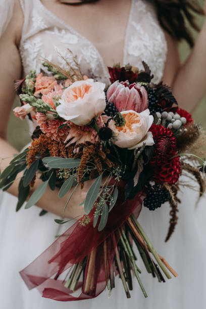 istock Elegant wedding bouquet, rustic style, dark flowers 1391399986