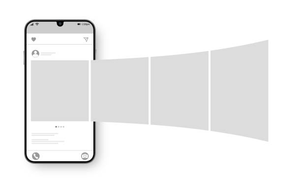 ilustrações de stock, clip art, desenhos animados e ícones de smartphone with carousel interface post on social network. social media design concept. vector illustration. - bebo