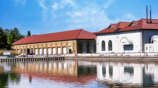 Toronto, Canada - July 8, 2021: Exterior view of the water treatment plant located in Centre Island. The plant cleans the water for business and residents in the famous place.