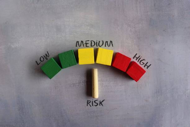 istock Colorful wooden cubes and chalkboard. Risk indicator, risk meter concept. 1391401643