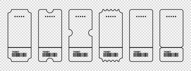 ilustrações, clipart, desenhos animados e ícones de cinema, filme, conjunto de ícones de ingressos de concerto - diferentes ilustrações vetoriais de linha isoladas em fundo transparente - admit one