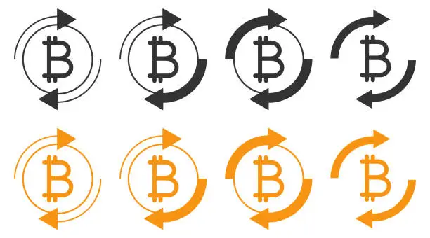 Vector illustration of Refresh bitcoin icon. Repeat payment symbol. Sign update cripto curency vector.