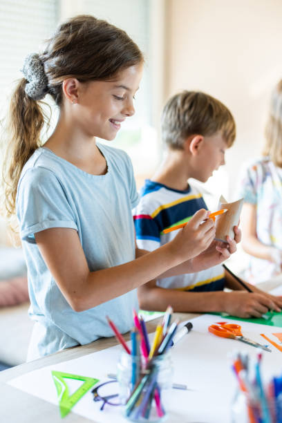 Happy children in an art workshop