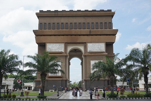 Kediri, East Java, Indonesia - January 3rd, 2022 : The beautiful Simpang Lima Gumul monument. Simpang Lima Gumul in one of Kediri icon. This building similliar with Arc de Triomphe in paris