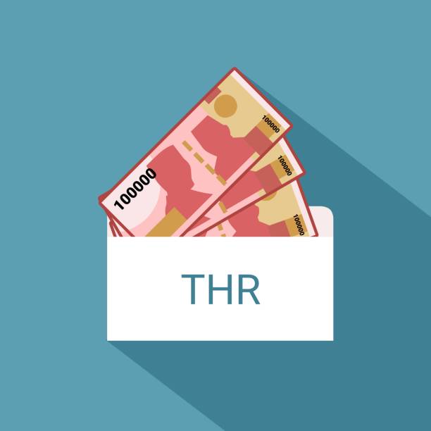 vektor desain uang indonesia, rupiah / idr dalam amplop dengan teks thr, thr adalah uang tunjangan hari raya yang didapatkan pekerja di indonesia sebelum hari raya idul fitri. - rupiah ilustrasi stok