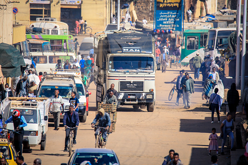 Asmara, Eritrea - November 02, 2019:  Picture of the Crowded Street near the Grocery Market in Asmara City Center